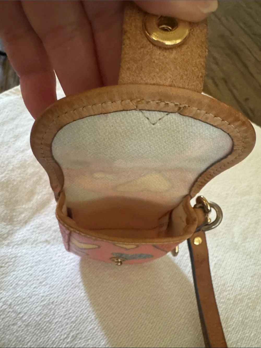 Pre- loved,Dooney & Bourke vintage snap wristlet/charm pouch in crayon hearts.